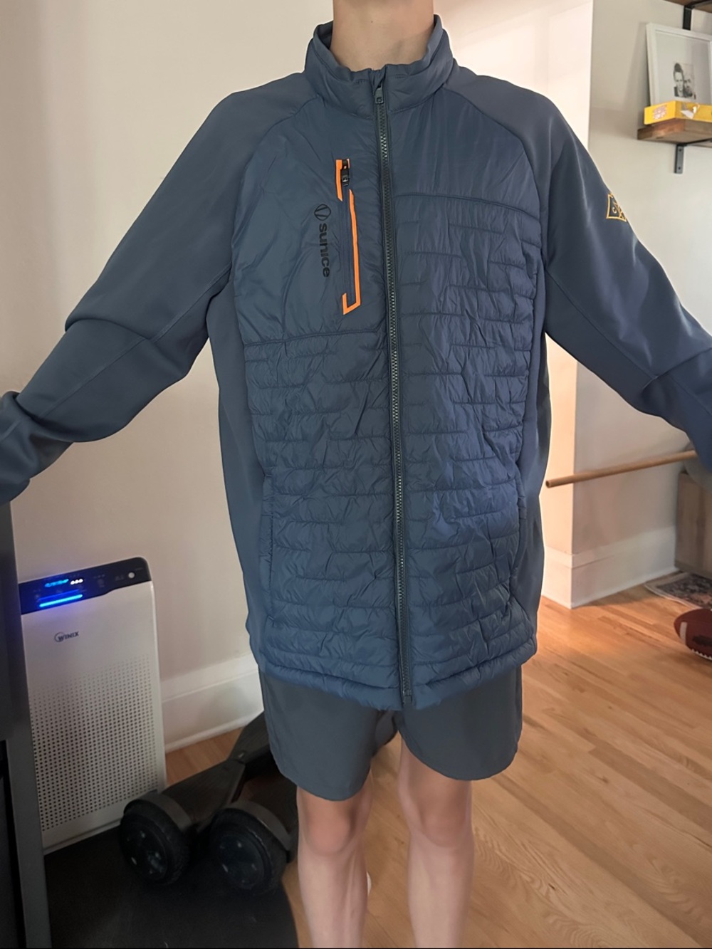 Sunice Slate Blue Hybrid Insulated Performance Jacket with Orange Trim